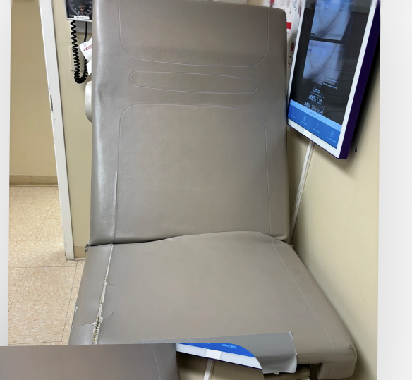Medical exam table, re-covered on-site – before